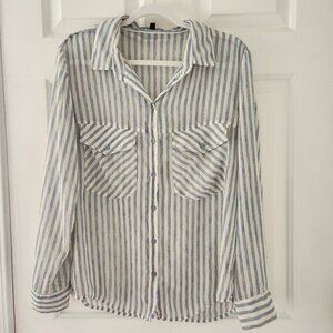 Anthropologie Sanctuary Sheer Blue & White Striped Oversized Button Up - Size S
